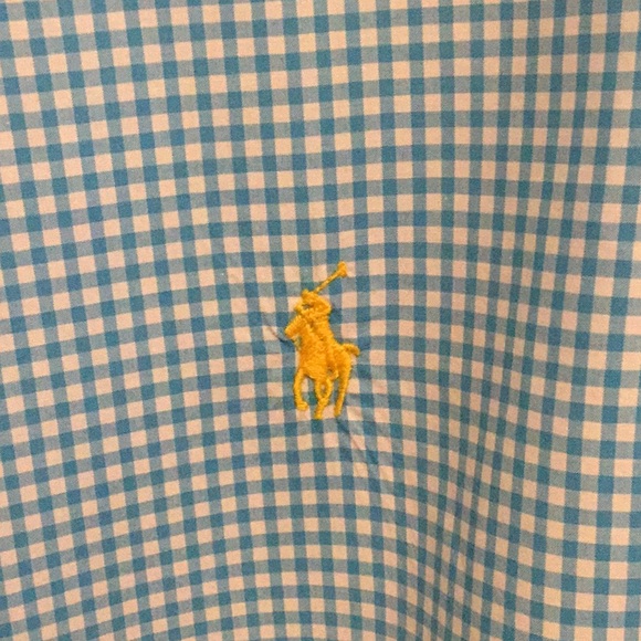 *EUC* Ralph Lauren turquoise & white check button down. Size L. - Picture 3 of 4